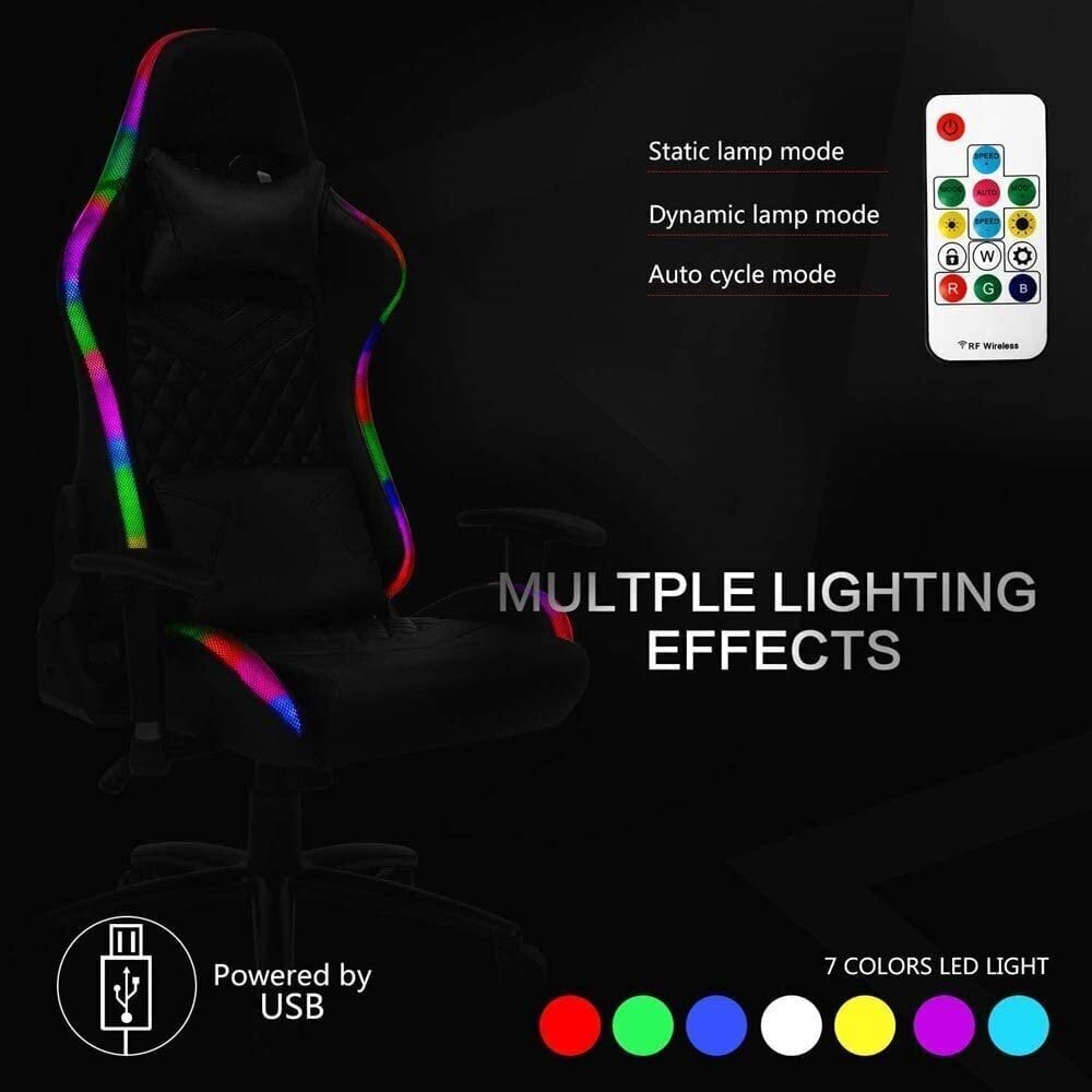 Pelituoli Happy Game LED-valolla 8051, musta hinta ja tiedot | Toimistotuolit | hobbyhall.fi