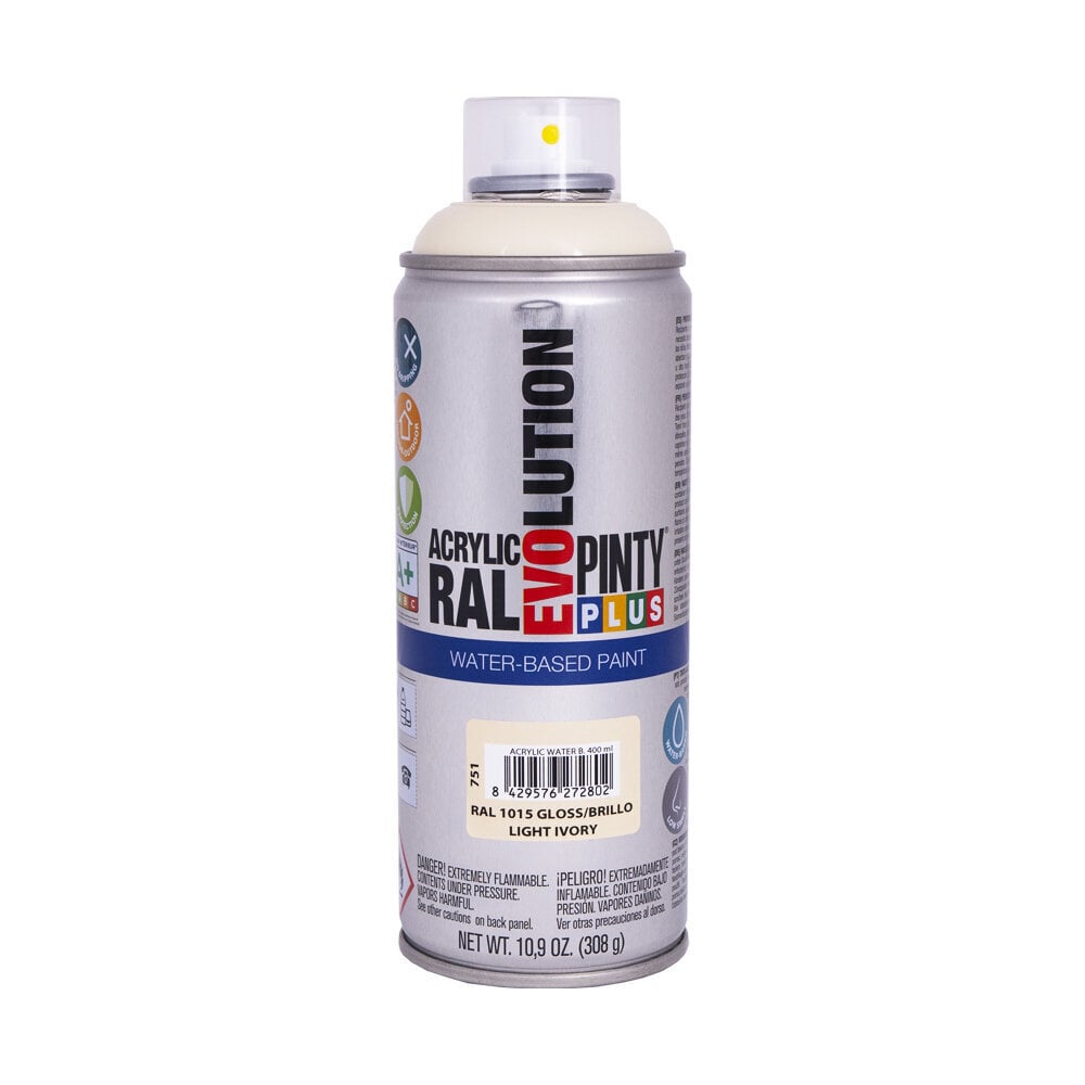 Vesiohenteinen aerosoli akryylimaali norsunluu RAL 1015 PintyPlus Evolution 400ml hinta ja tiedot | Maalit | hobbyhall.fi