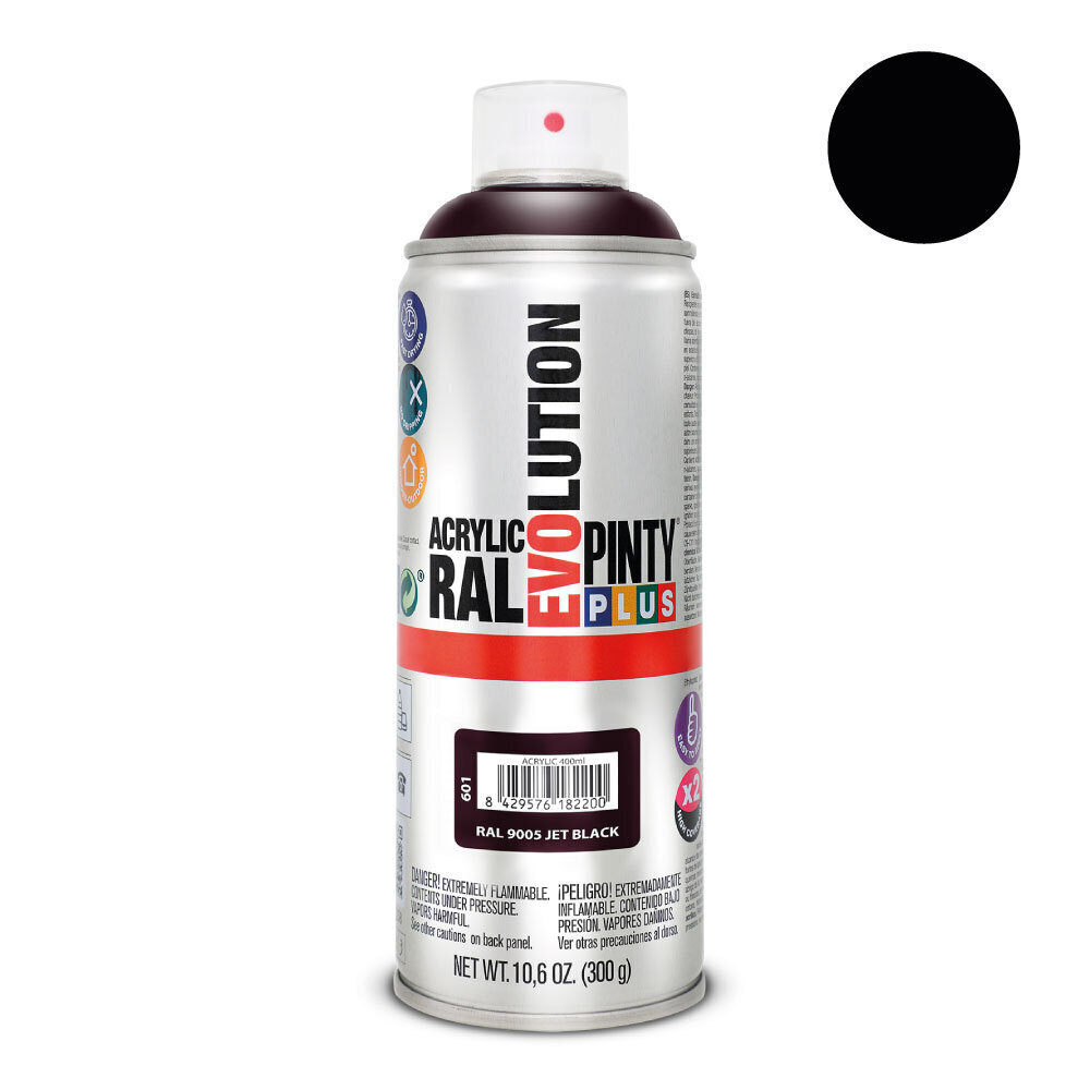 Aerosoli akryylimaali musta RAL 9005 PintyPlus Evolution 400ml hinta ja tiedot | Maalit | hobbyhall.fi