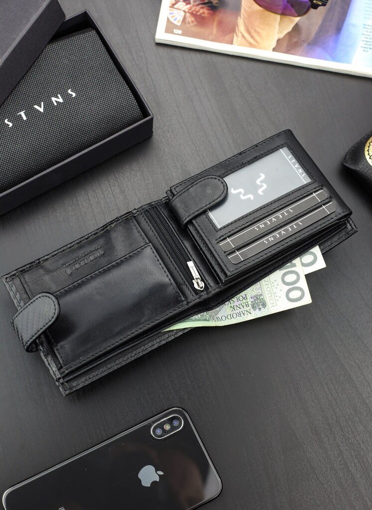 Miesten nahkainen lompakko Stevens 325A Carbon, musta hinta ja tiedot | Miesten lompakot | hobbyhall.fi