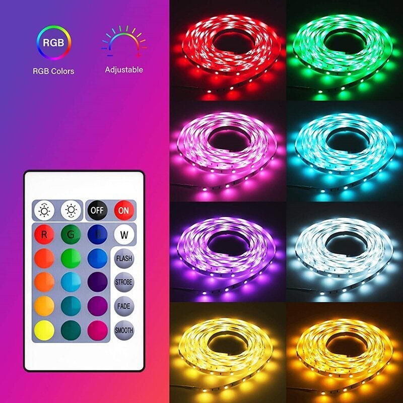 RGB LED Tape 5m virtalähteellä ja kaukosäätimellä hinta ja tiedot | LED-valonauhat | hobbyhall.fi