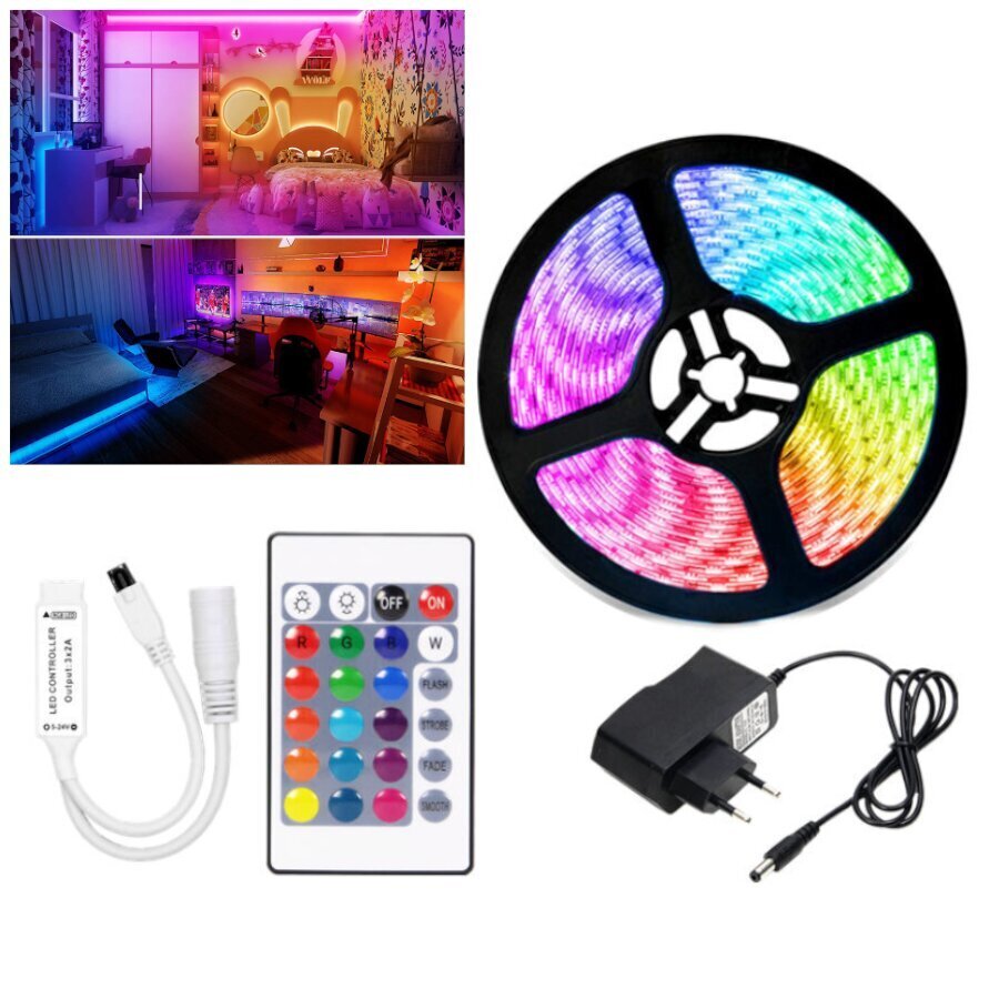 RGB LED Tape 5m virtalähteellä ja kaukosäätimellä hinta ja tiedot | LED-valonauhat | hobbyhall.fi