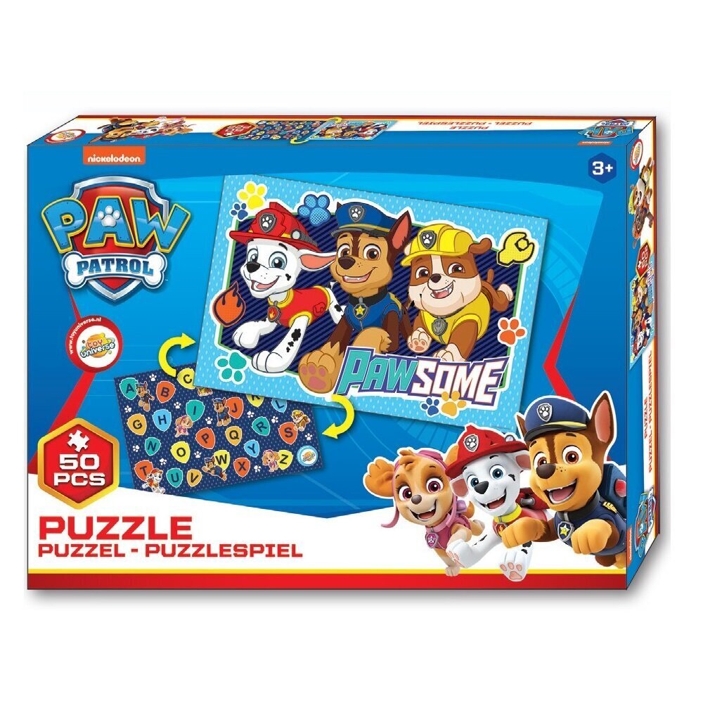 Kaksipuolinen palapeli Paw Patrol (Ryhmä Hau), Alphabet, 50 kpl. hinta ja tiedot | Lautapelit ja älypelit | hobbyhall.fi