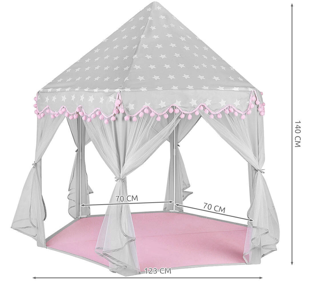 Prinsessatalo/teltta, harmaa ja pinkki hinta ja tiedot | Lasten leikkimökit ja -teltat | hobbyhall.fi