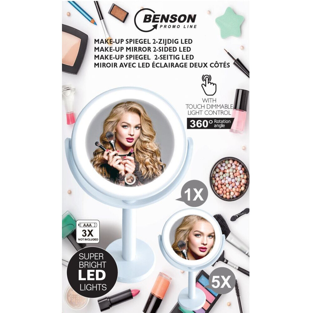 Benson kosmetiikkapeili LED-valolla, valkoinen hinta ja tiedot | Kosmetiikkalaukut ja peilit | hobbyhall.fi