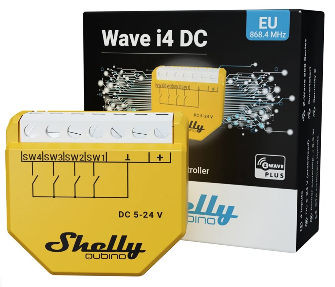 Wi-Fi-ohjain digitaalisille tuloille Shelly Plus i4 DC 4 hinta ja tiedot | Turvajärjestelmien ohjaimet | hobbyhall.fi