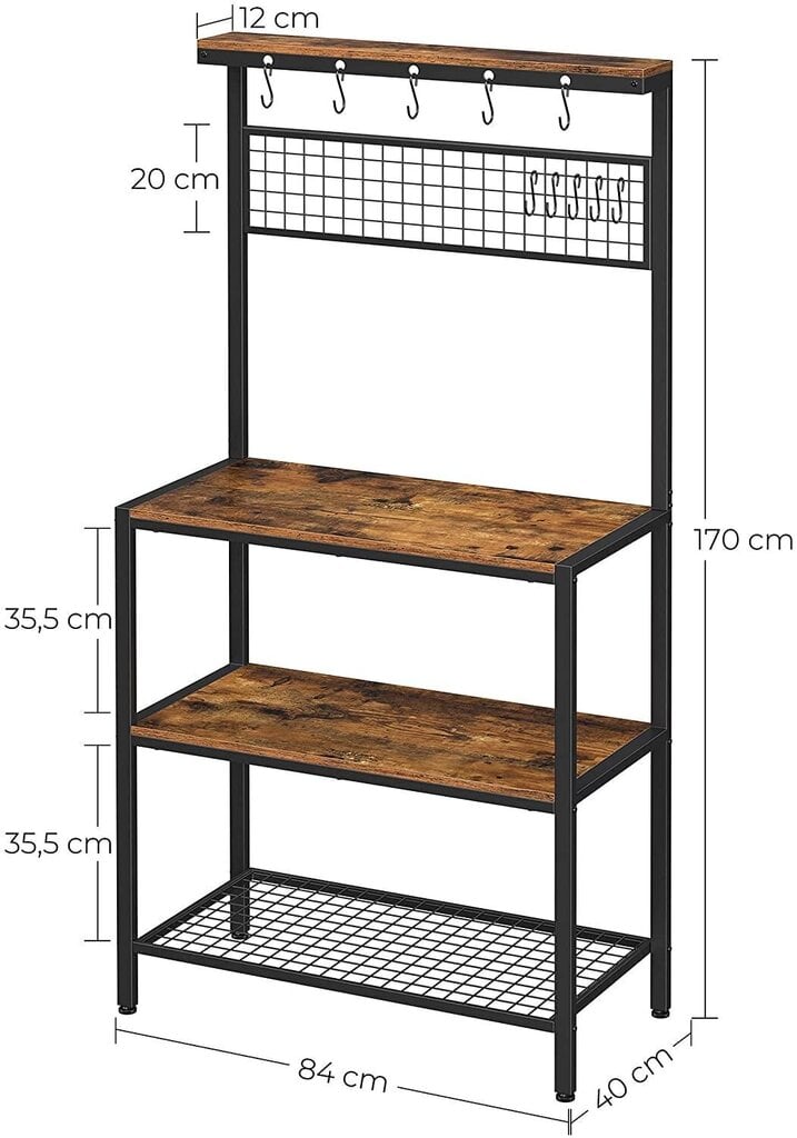 Keittiön hylly Songmics, ruskea/musta hinta ja tiedot | Hyllyt | hobbyhall.fi