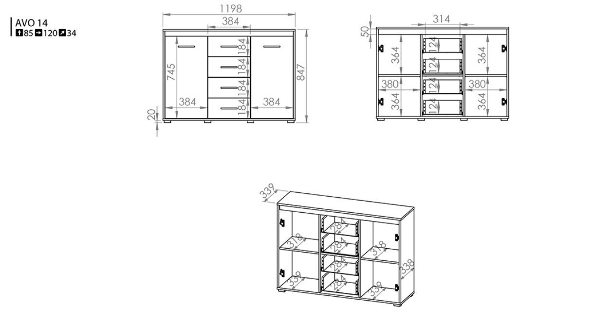 Avo 14-lipasto, tammi hinta ja tiedot | Lipastot | hobbyhall.fi