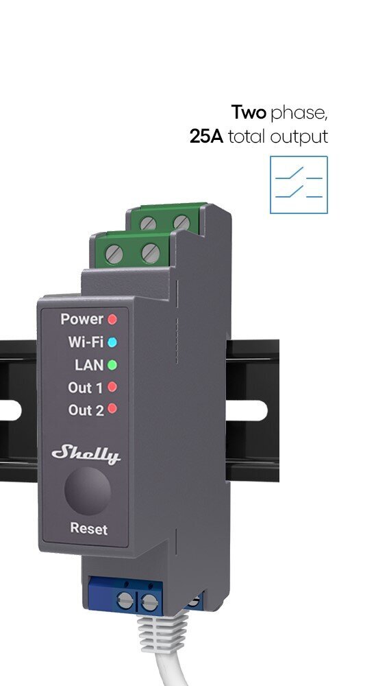Shelly PRO 2 -rele, 2-kanavainen, Wi-Fi / Bluetooth / LAN hinta ja tiedot | Turvajärjestelmien ohjaimet | hobbyhall.fi