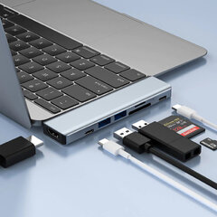 USB-sovitin APPLE-kannettaville 8-in-1 (2x USB 3.0, SD, HDMI, Type-C) hinta ja tiedot | Adapterit | hobbyhall.fi