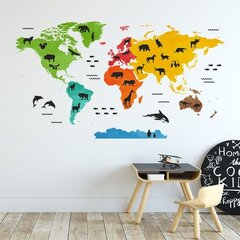 XXL värikäs maailmankartta eläinten kanssa seinätarra hinta ja tiedot | Sisustustarrat | hobbyhall.fi
