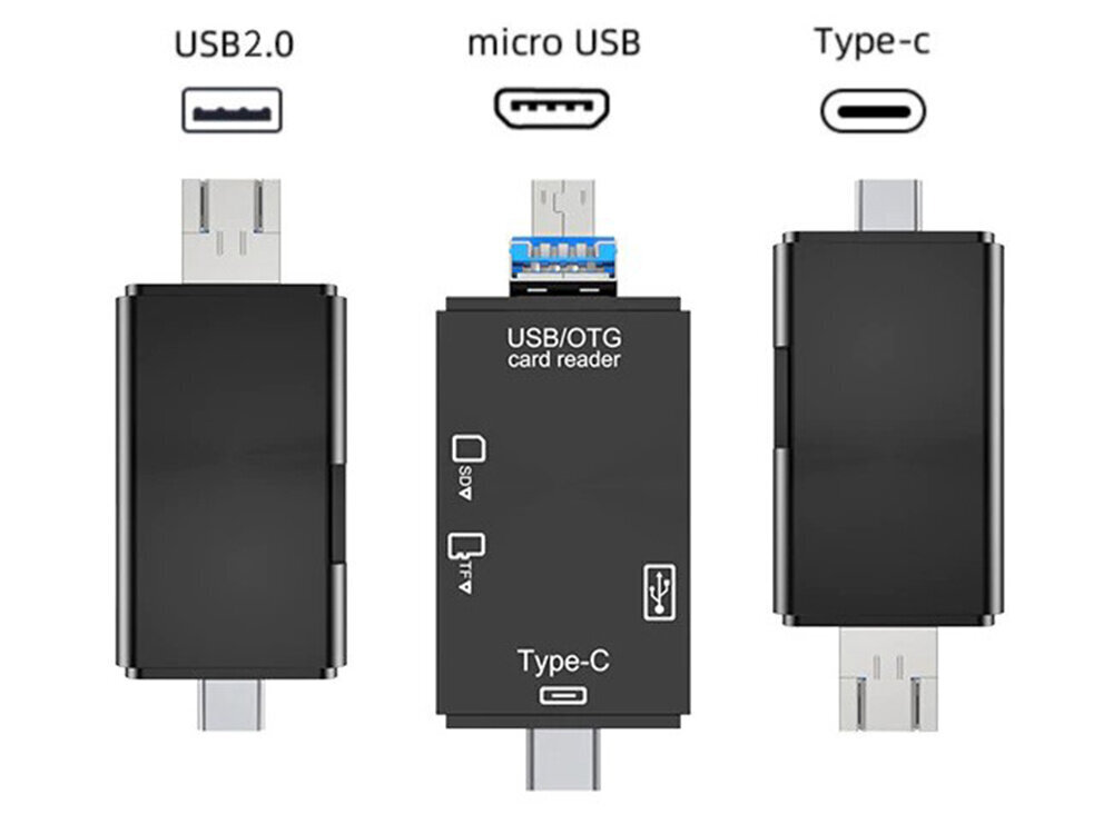 SD MicroSD TFUSB USB-C MICRO USB OTG 5in1 -sovitin hinta ja tiedot | Adapterit | hobbyhall.fi