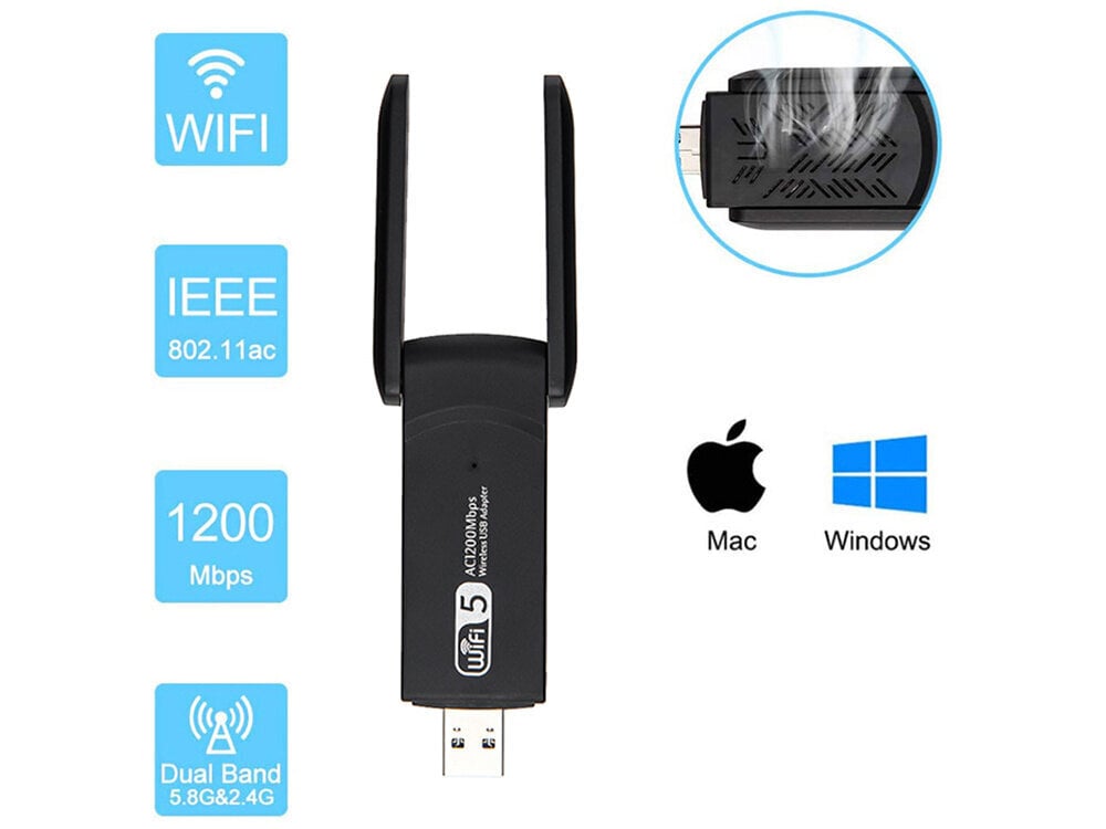 USB1200Mbps DUAL WI-FI -sovitin WIFI verkkokortti hinta ja tiedot | Adapterit | hobbyhall.fi