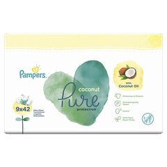 PAMPERS Coconut Pure puhdistusliinat, 9x42 kpl hinta ja tiedot | Vauvojen kosteuspyyhkeet | hobbyhall.fi