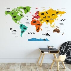 Seinätarra värikäs maailmankartta eläimillä XL hinta ja tiedot | Sisustustarrat | hobbyhall.fi