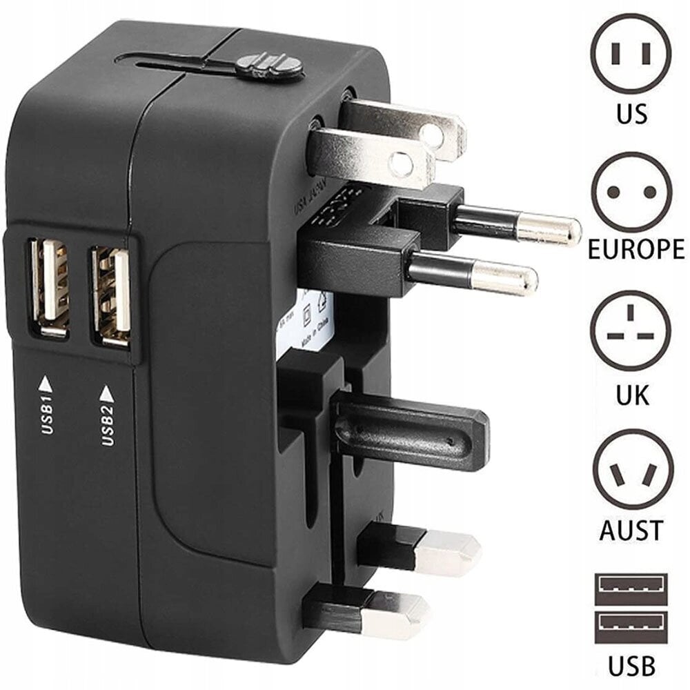 Yleiskäyttöinen pistorasiasovitin matkustajille 6A 100-240V 2x USB hinta ja tiedot | Puhelimen laturit | hobbyhall.fi