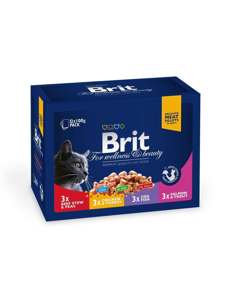 Brit Premium kissanruoka lihalla ja kalalla, 12 x 100 g hinta ja tiedot | Kissanruoka | hobbyhall.fi