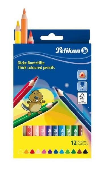 Pelikan Puuvärikynät, kolmikulmaiset, SOFT, paksu, 12 väriä