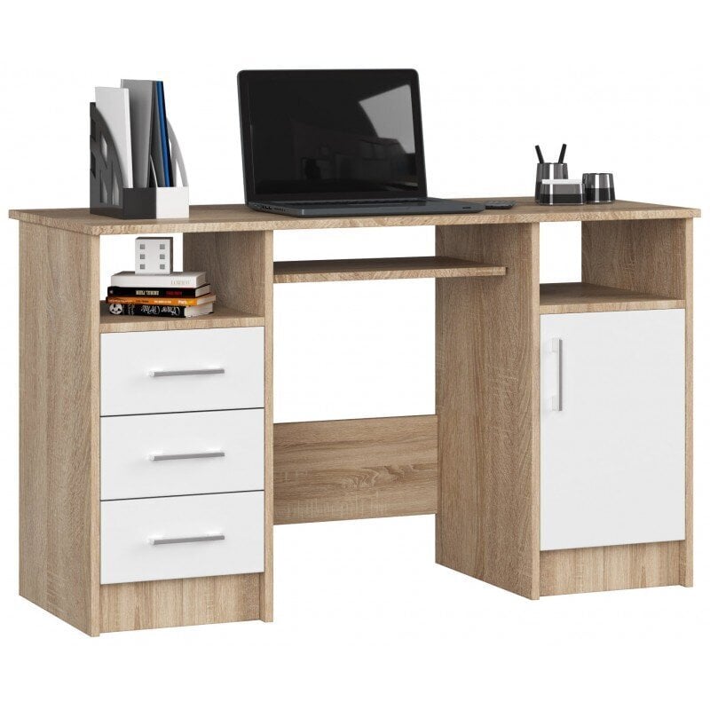Kirjoituspöytä NORE Ana, 124 cm, tammi/valkoinen hinta ja tiedot | Tietokonepöydät ja työpöydät | hobbyhall.fi