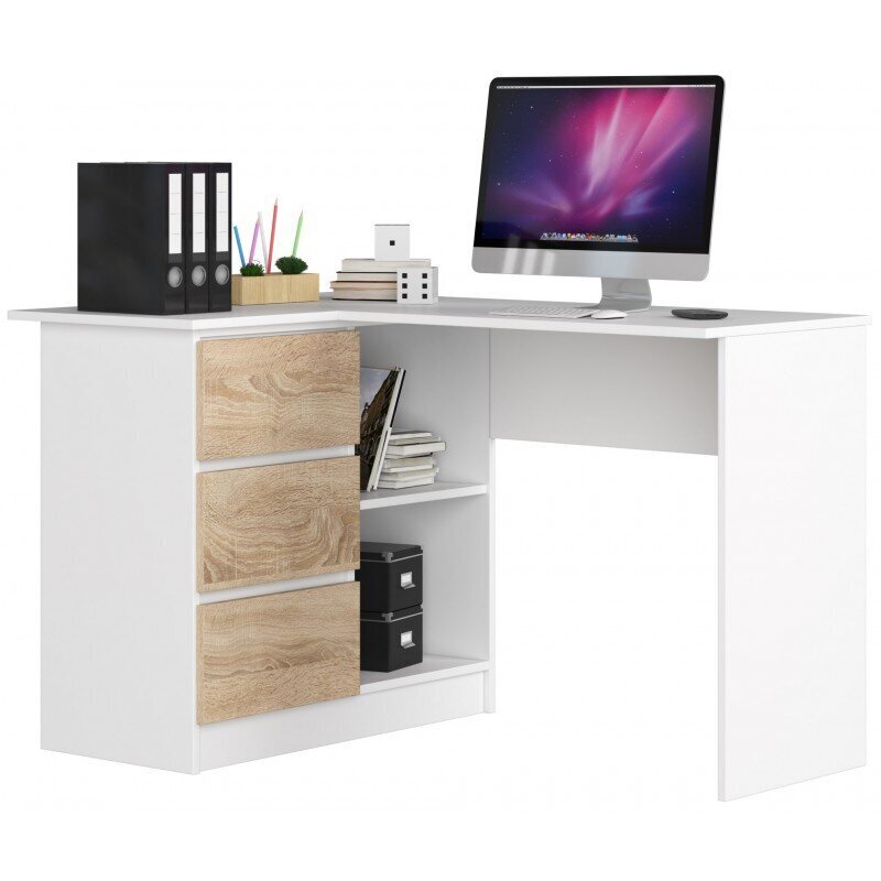 Työpöytä NORE B16, vasemmanpuoleinen, valkoinen / tammen väri hinta ja tiedot | Tietokonepöydät ja työpöydät | hobbyhall.fi