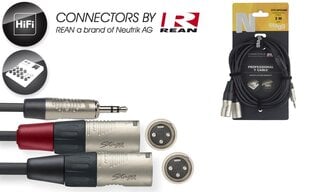 Stagg REAN 3,5 mm miniJack AUX TRS - 2 x RCA, 1,5 m hinta ja tiedot | Kaapelit ja adapterit | hobbyhall.fi