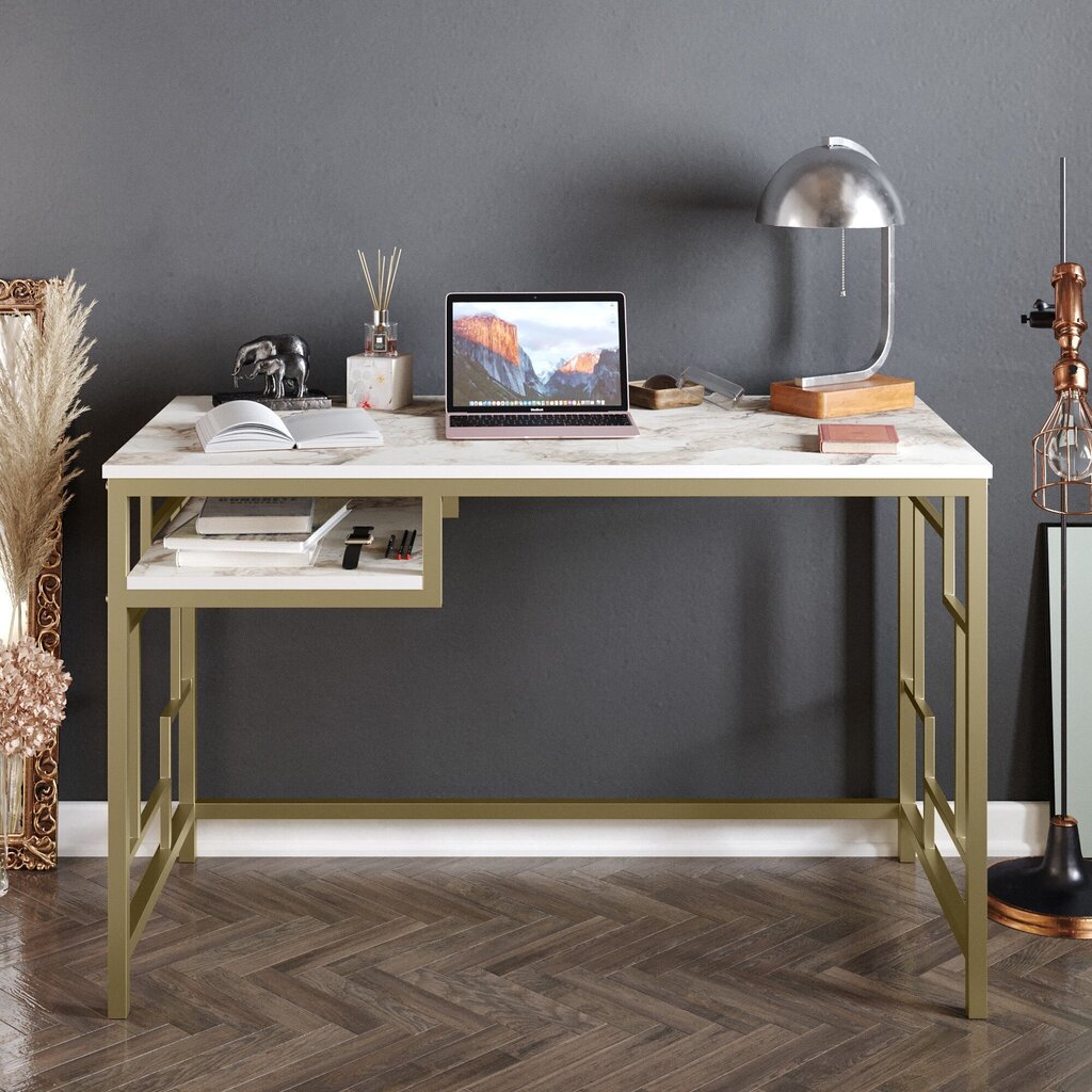 Kalune Design 541, 75 cm, Työpöytä, väri valkoinen/kulta hinta ja tiedot | Tietokonepöydät ja työpöydät | hobbyhall.fi