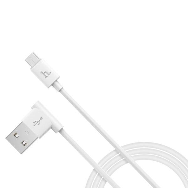 Kaapeli USB -> Micro USB Hoco UPM10 L-muoto 1,2 m, Latauskaapeli USB 2.0 Micro-USB, valkoinen hinta ja tiedot | Puhelinkaapelit | hobbyhall.fi