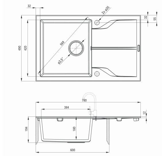 Deante graniittitiskiallas Deante Andante ZQN N113, Nero hinta ja tiedot | Keittiöaltaat | hobbyhall.fi