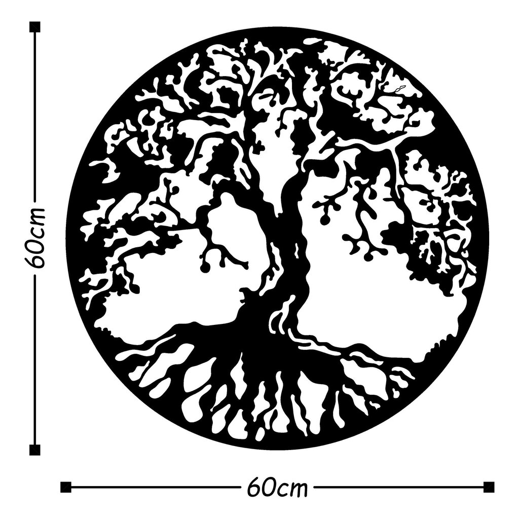 Metallinen seinäkoriste Tree Black, 60x60 cm hinta ja tiedot | Sisustustuotteet | hobbyhall.fi