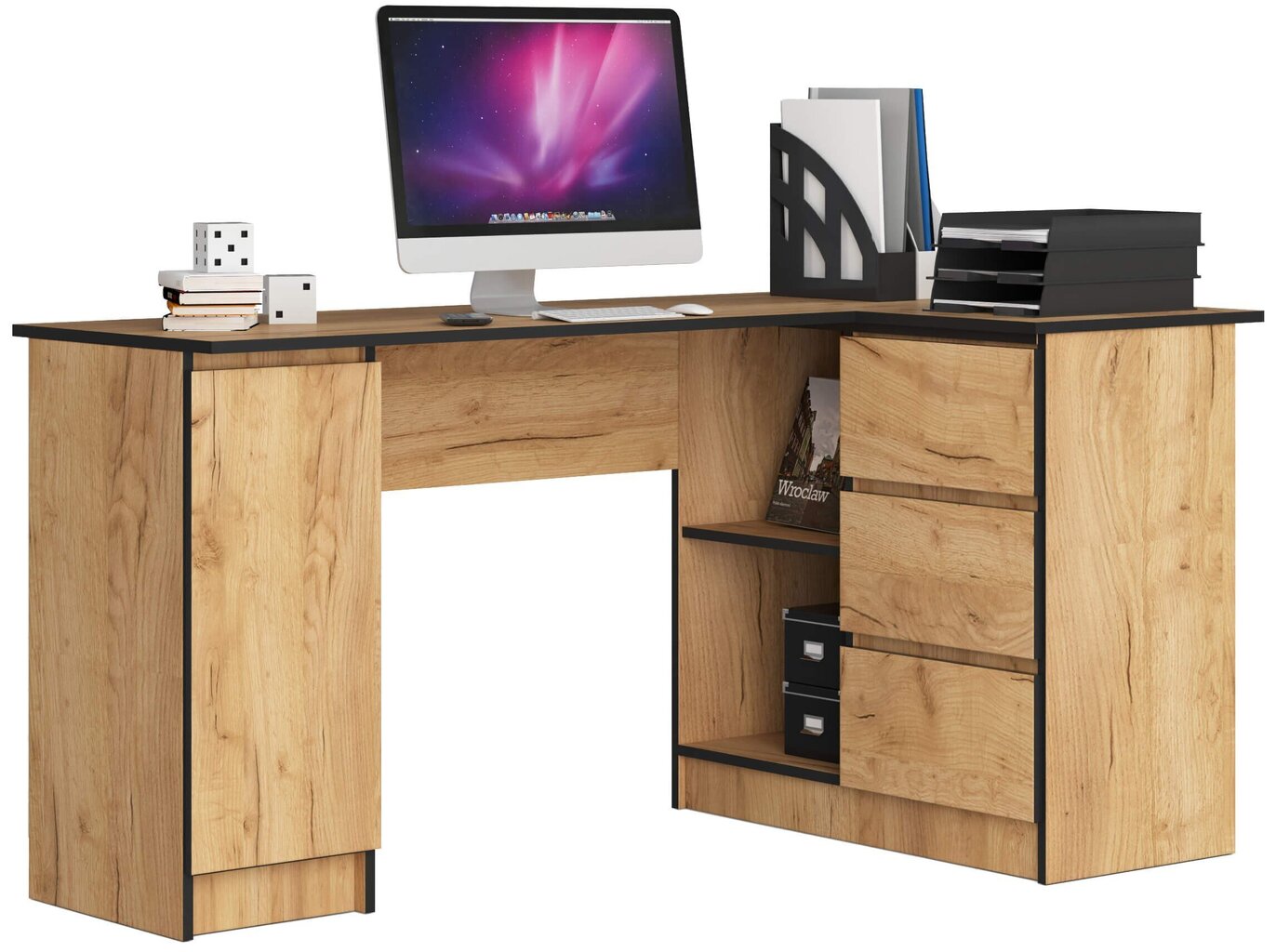 Kirjoituspöytä NORE B20, oikea, ruskea. hinta ja tiedot | Tietokonepöydät ja työpöydät | hobbyhall.fi