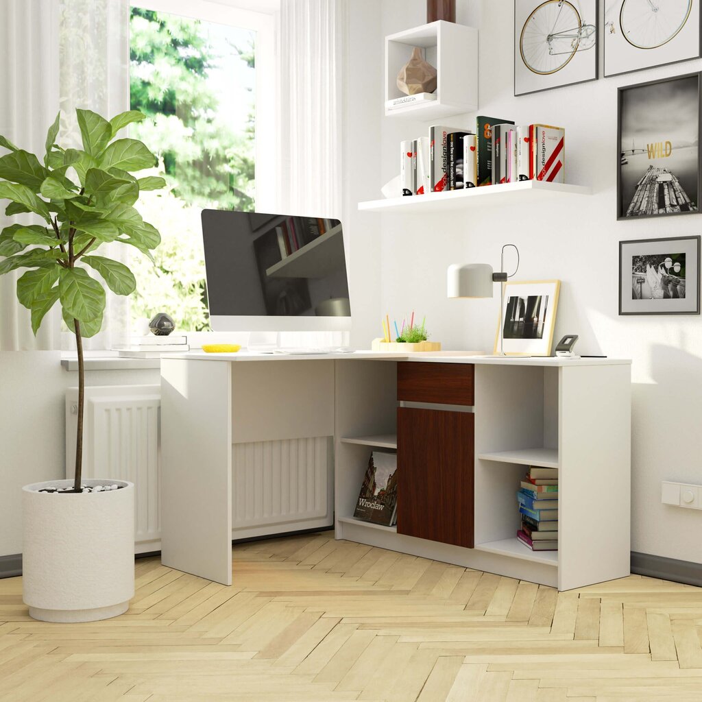 Työpöytä NORE B-17, valkoinen / tummanruskea. hinta ja tiedot | Tietokonepöydät ja työpöydät | hobbyhall.fi