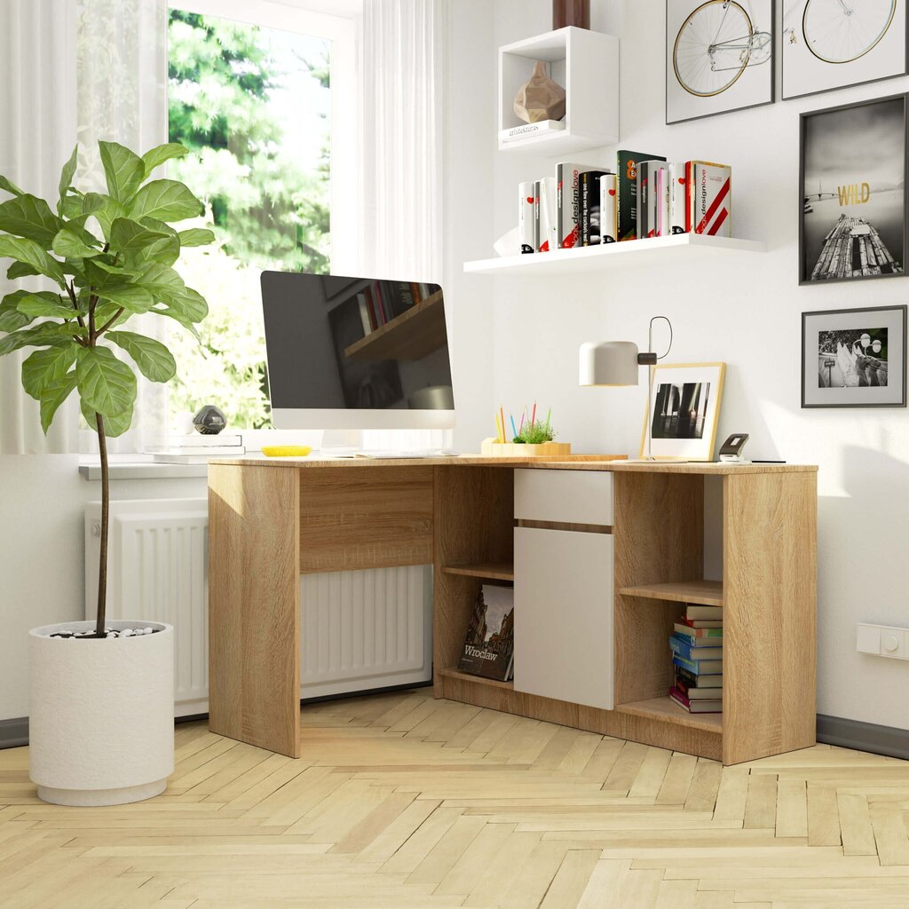 Työpöytä NORE B-17, vaaleanruskea / valkoinen. hinta ja tiedot | Tietokonepöydät ja työpöydät | hobbyhall.fi
