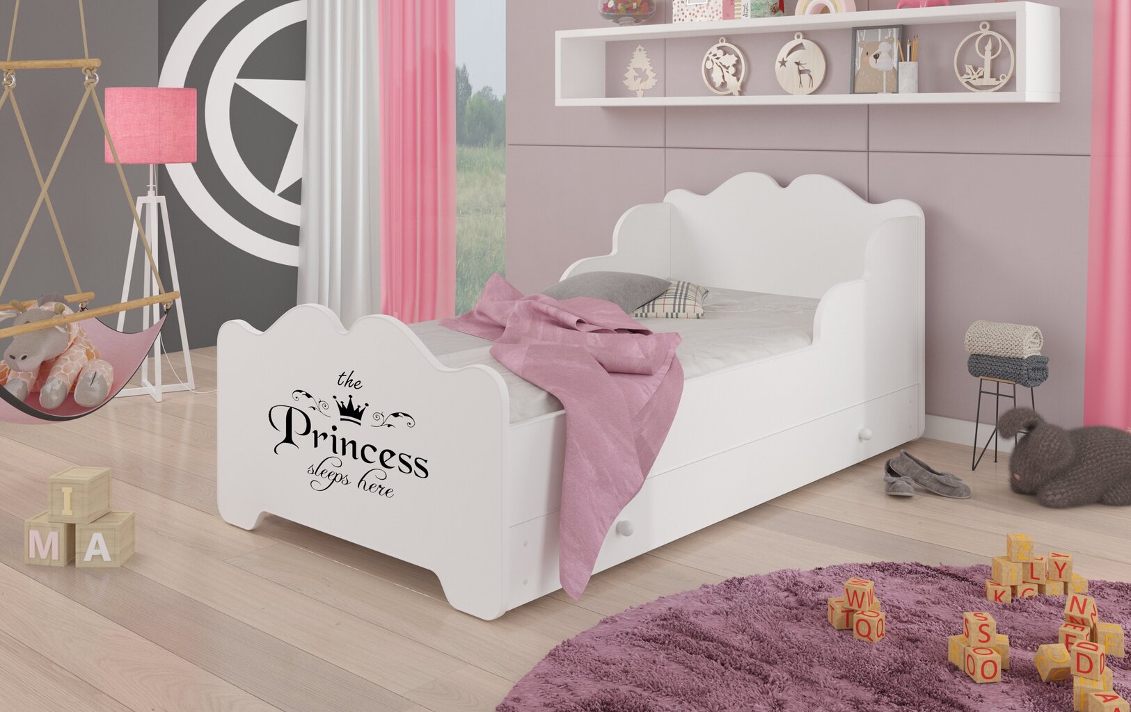 Lasten sänky Ximena II Princess Black 160x80cm + patja + laatikko hinta ja tiedot | Lastensängyt | hobbyhall.fi