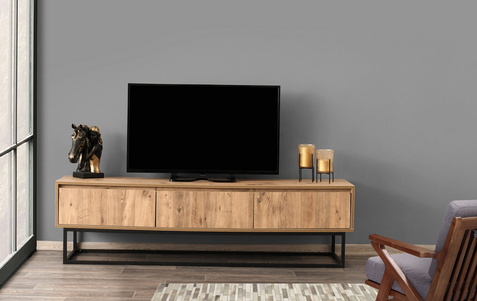 TV-pöytä Kalune Design Tilsim 180 cm, ruskea/musta hinta ja tiedot | TV-tasot | hobbyhall.fi