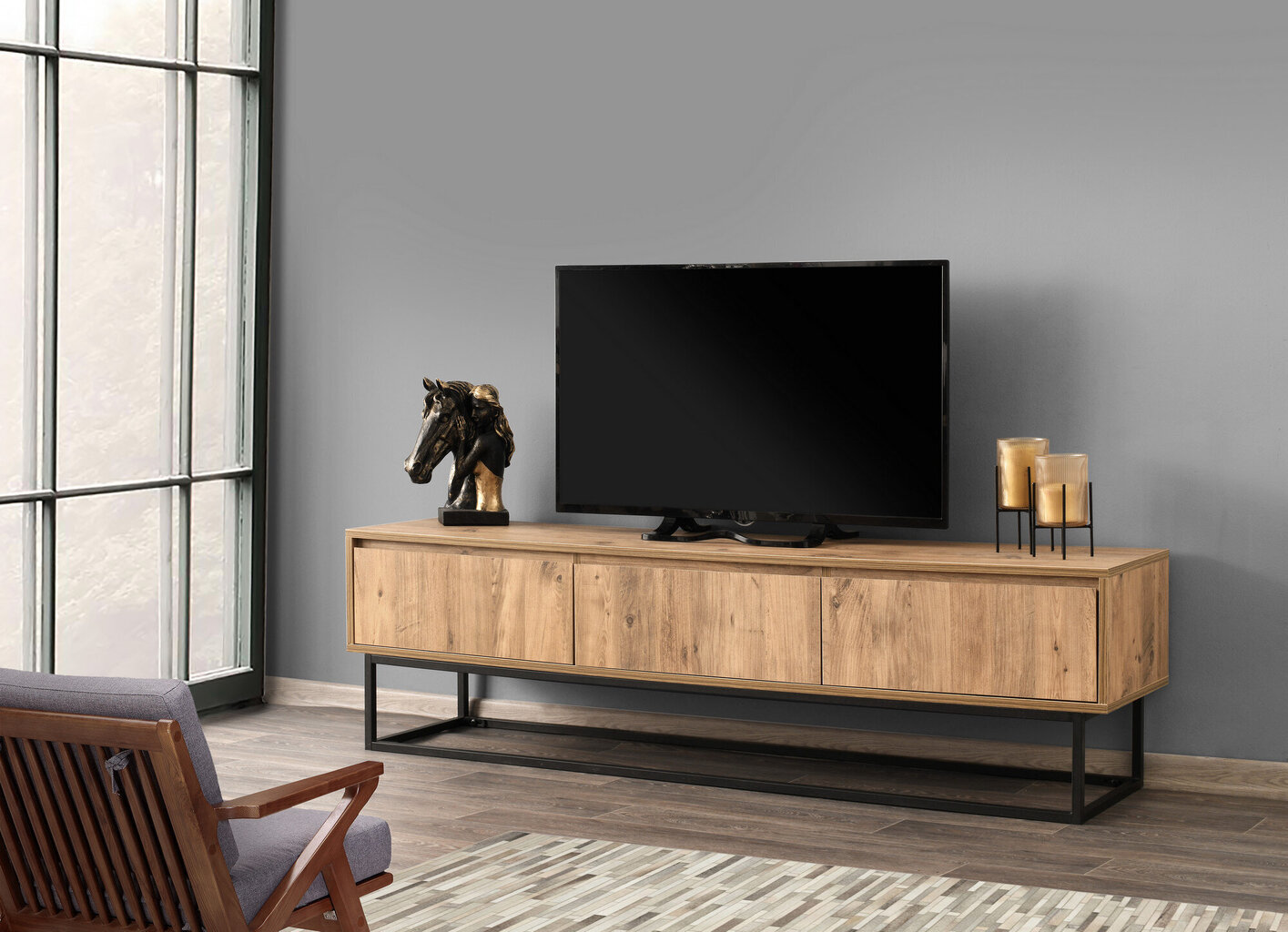 TV-pöytä Kalune Design Tilsim 180 cm, ruskea/musta hinta ja tiedot | TV-tasot | hobbyhall.fi