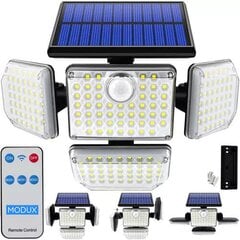 LED aurinkoenergian ulkovalo 4x aurinkoparistolla, liiketunnistimella ja kaukosäätimellä hinta ja tiedot | Modux Piha ja puutarha | hobbyhall.fi