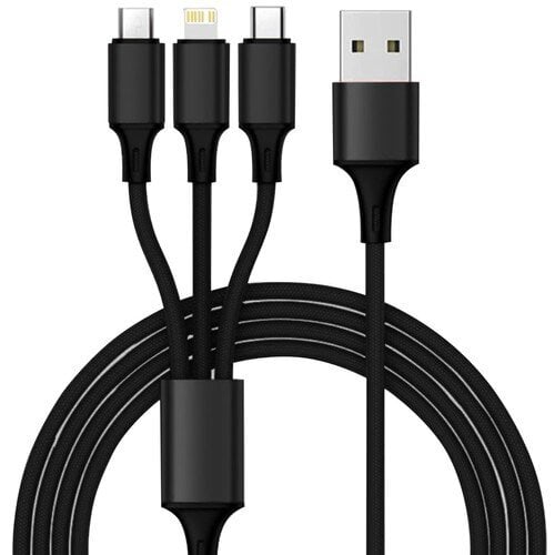 4x USB-autolaturi + latauskaapeli Type-C, Lightning, MicroUSB hinta ja tiedot | Puhelimen laturit | hobbyhall.fi