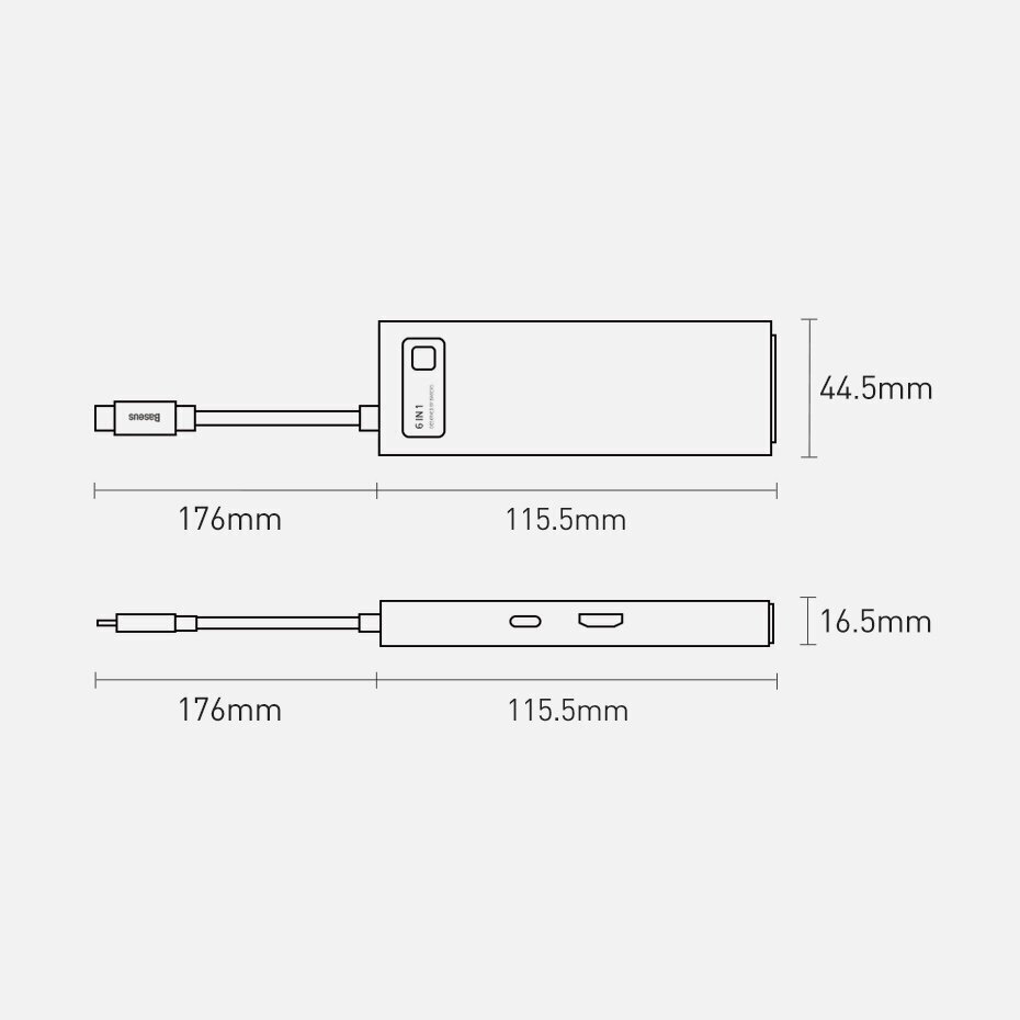 Baseus Gleam 6in1 -sovitin Hpe C - USB Type C hinta ja tiedot | Adapterit | hobbyhall.fi