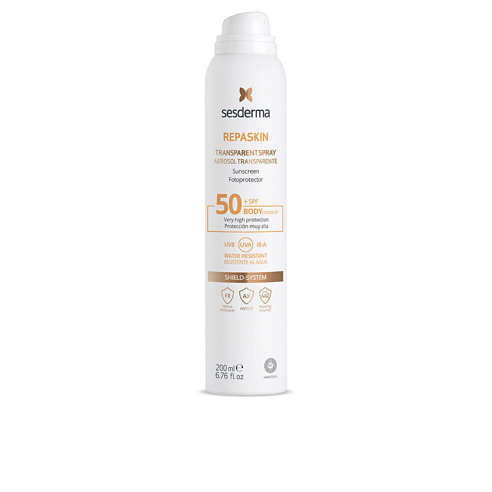 Auringolta suojaava vartalosuihke Sesderma Repaskin SPF50, 200 ml hinta ja tiedot | Aurinkovoiteet | hobbyhall.fi