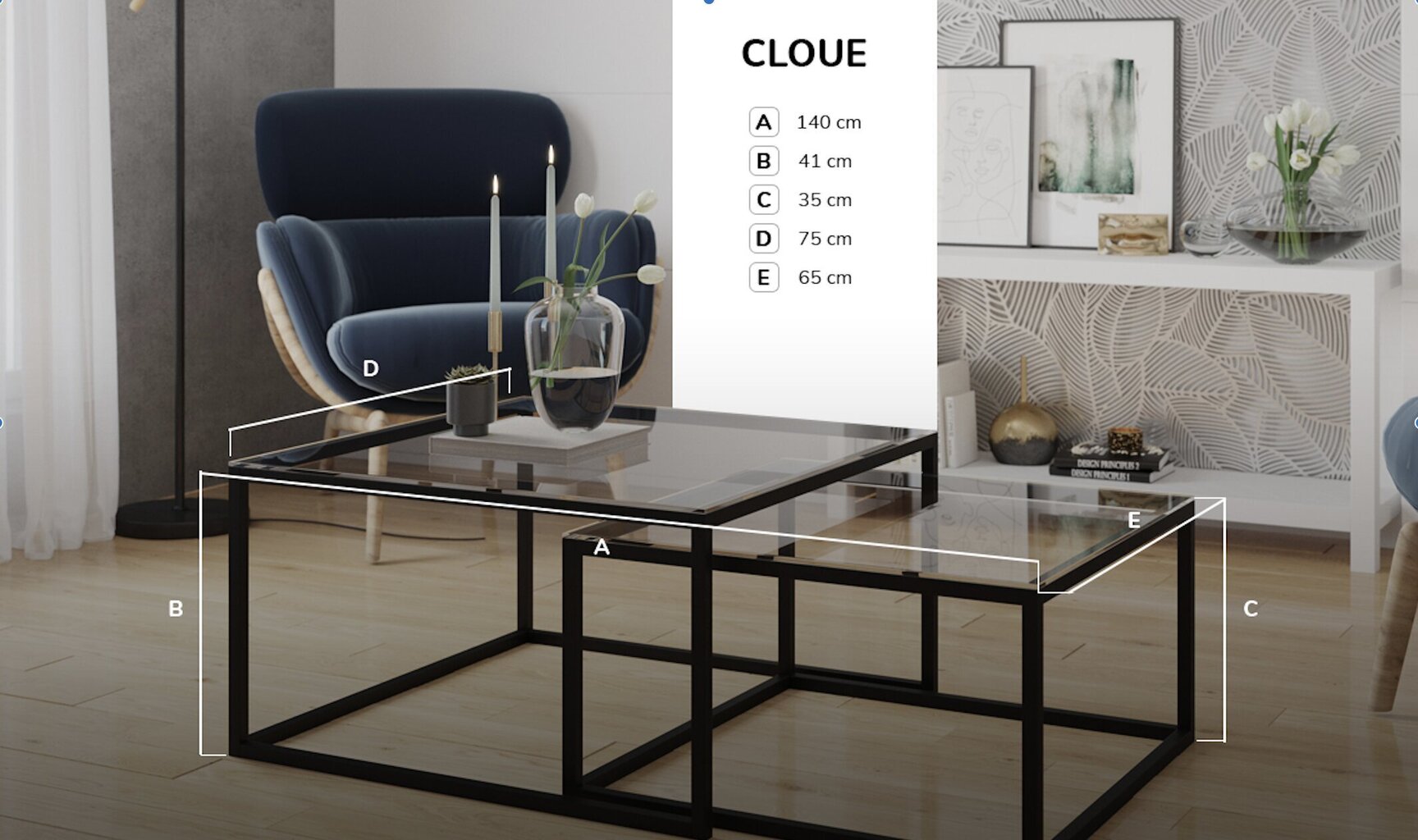 2 sohvapöydän setti NORE Cloue, musta hinta ja tiedot | Sohvapöydät | hobbyhall.fi