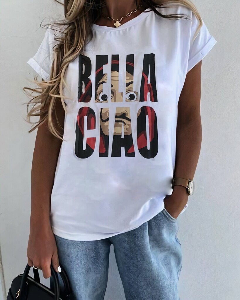 Naisten ylimitoitettu valkoinen T-paita Bella Ciao hinta ja tiedot | Naisten T-paidat | hobbyhall.fi