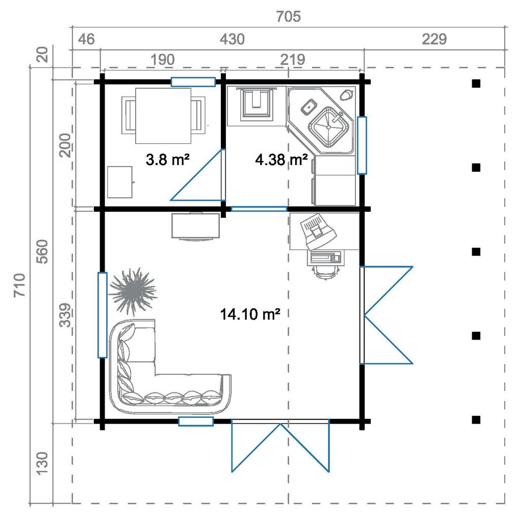 Kesämökki Missouri 22,7m² + makuukerros 10m² ja terassi 12m² hinta ja tiedot | Piharakennukset | hobbyhall.fi