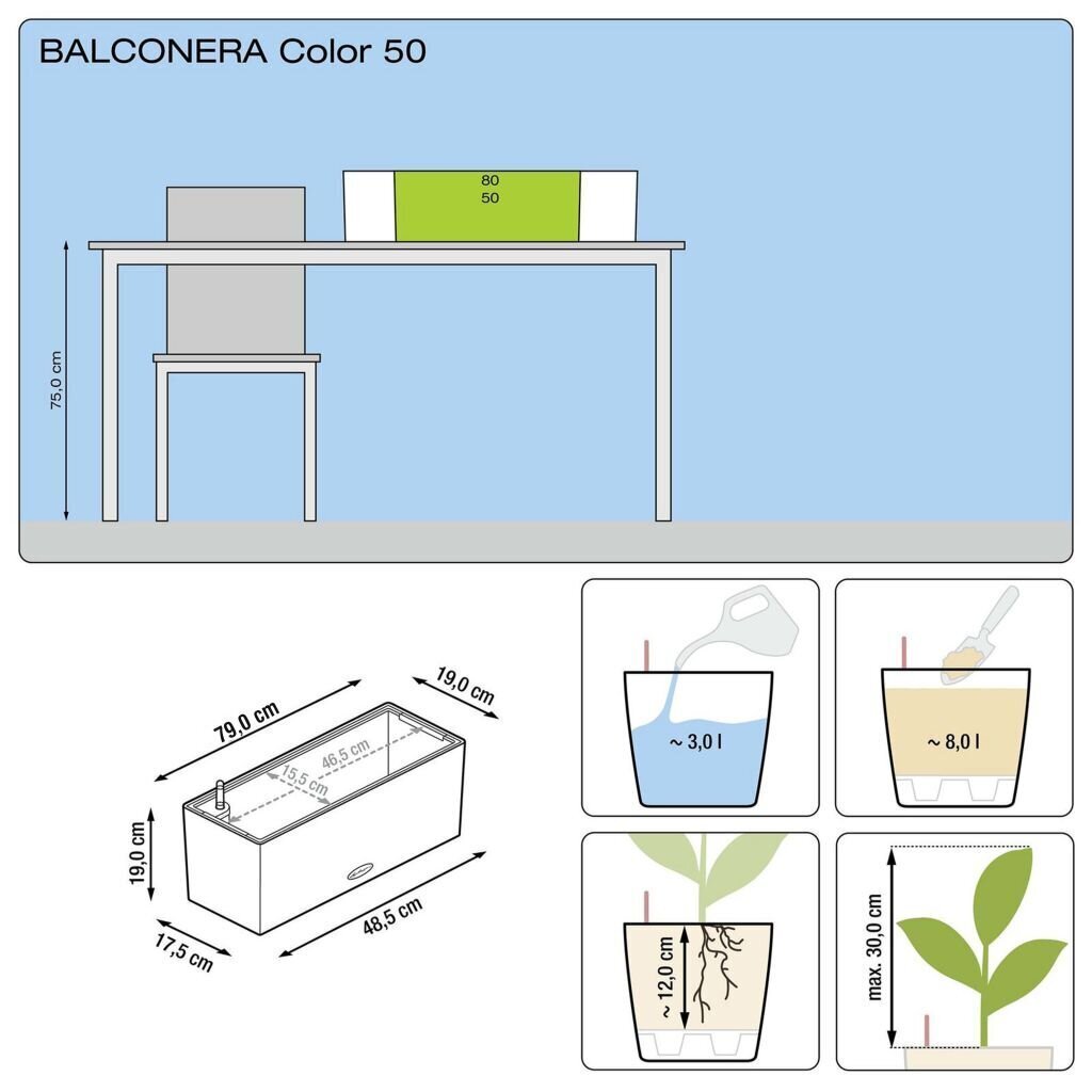 Lechuza Balconera Color 80, valkoinen hinta ja tiedot | Kukkalaatikot | hobbyhall.fi