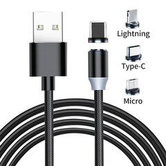 Johto, kaapeli, magneettilaturi 3in1 (Micro USB, Type-C, iPhone lightning) puhelimeen hinta ja tiedot | Puhelinkaapelit | hobbyhall.fi