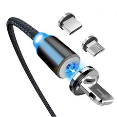 Johto, kaapeli, magneettilaturi 3in1 (Micro USB, Type-C, iPhone lightning) puhelimeen hinta ja tiedot | Puhelinkaapelit | hobbyhall.fi