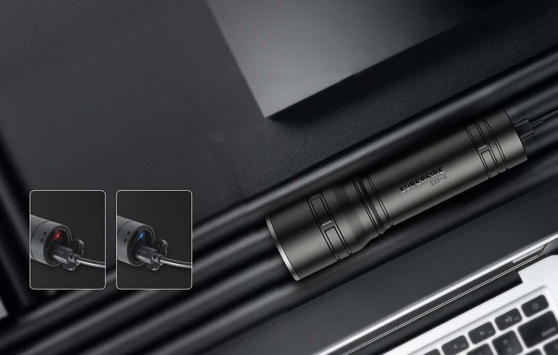 Superfire S33-A, USB (mustan värinen taskulamppu) hinta ja tiedot | Retkilamput | hobbyhall.fi