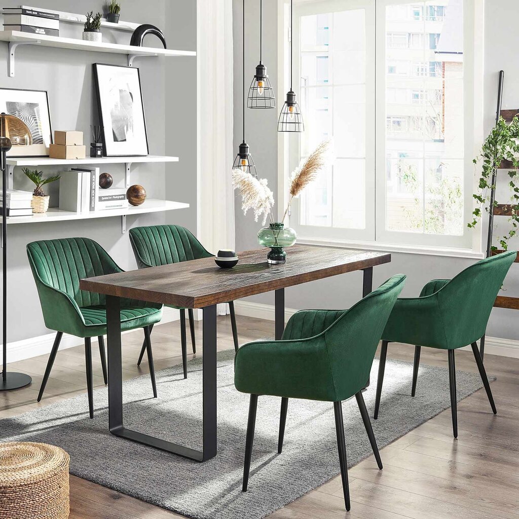 4 kpl. tuolien sarja pehmeillä käsinojilla, vihreä väri, suorat linjat hinta ja tiedot | Ruokapöydän tuolit | hobbyhall.fi