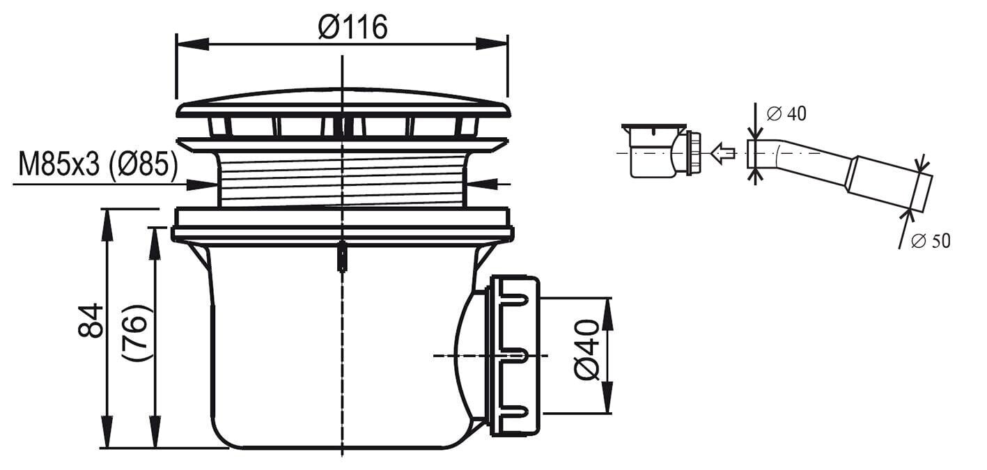 Suihkualtaan sifoni Ravak Standard 90 hinta ja tiedot | Vesilukot | hobbyhall.fi