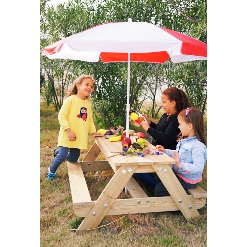 Puinen piknik-pöytä aurinkovarjolla pihalle Classic World hinta ja tiedot | Lasten pöydät ja tuolit | hobbyhall.fi