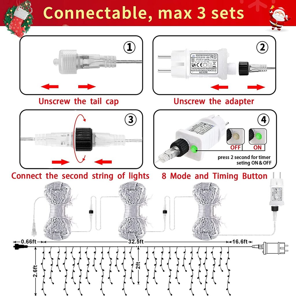 Koristevalot OBOVO, 10m, 396 LED, 8 tilaa hinta ja tiedot | Jouluvalot | hobbyhall.fi